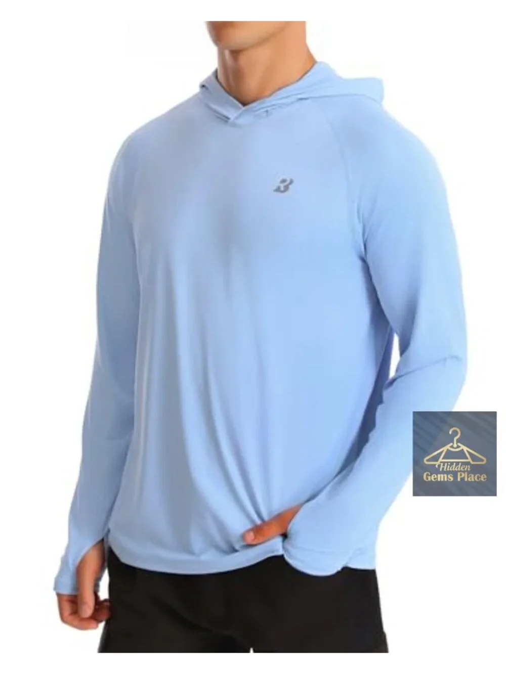 Men's UPF 50+ Long Sleeve Sun Hoodie Fishing Hiking Running Rash Guard